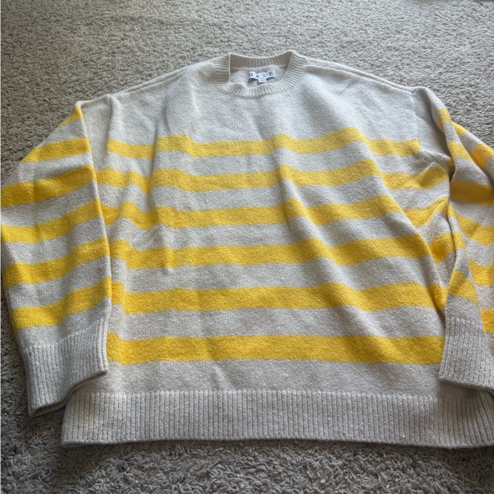 Stylish Yellow and Cream Striped Crewneck Sweater